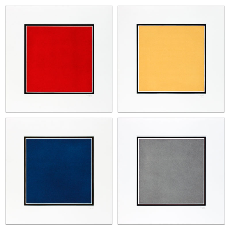 Red, Yellow, Blue, and Gray Squares Bordered by a Black Band | Sol LeWitt Prints Catalogue